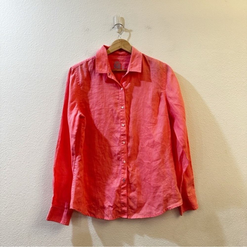 J.McLaughlin Britt Linen Point‎ Collar Long Sleeve Button Front Blouse Size 8 - Picture 2 of 9